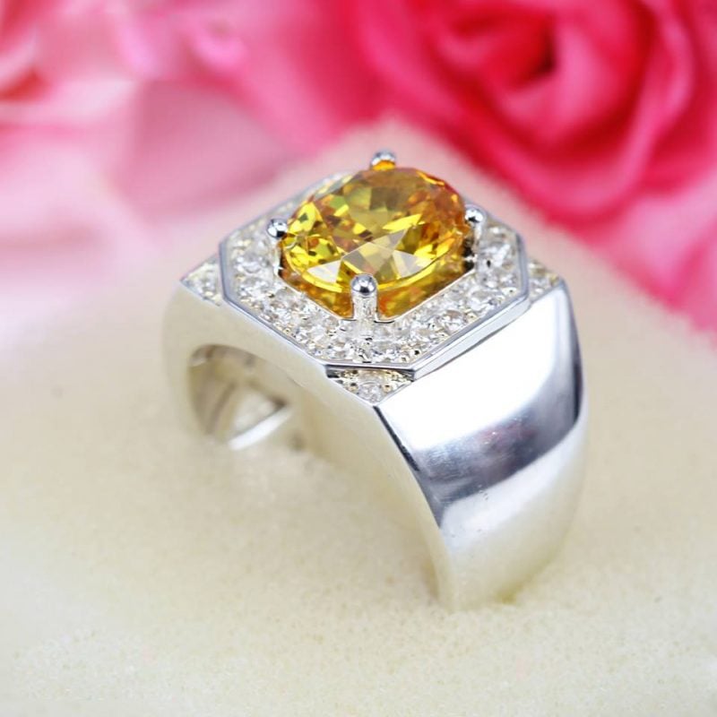 nhẫn bạc nam cao cấp đá vàng