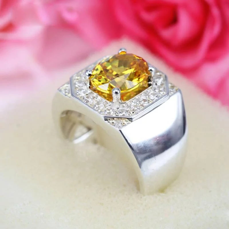 nhẫn bạc nam cao cấp đá vàng