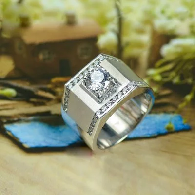nhẫn bạc nam mặt đá trắng