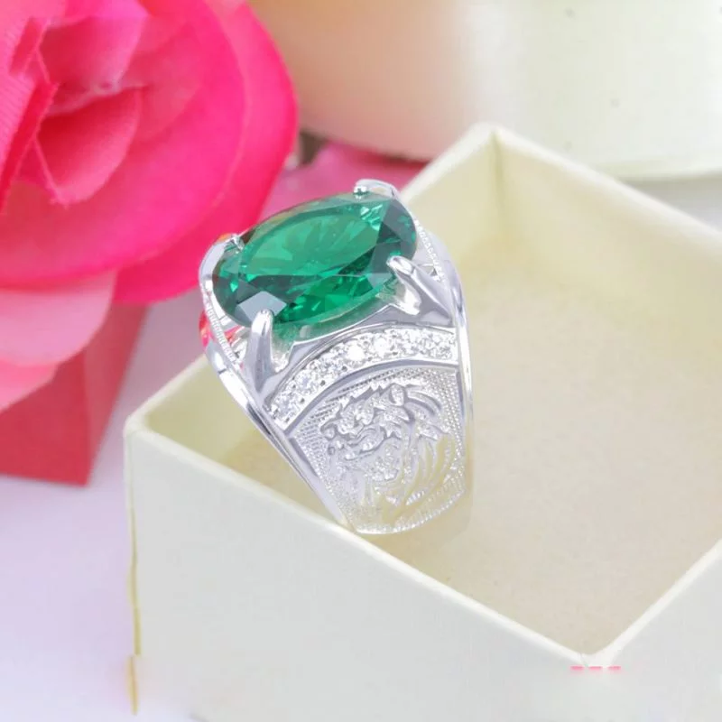 nhẫn bạc nam cao cấp đá xanh lá cây